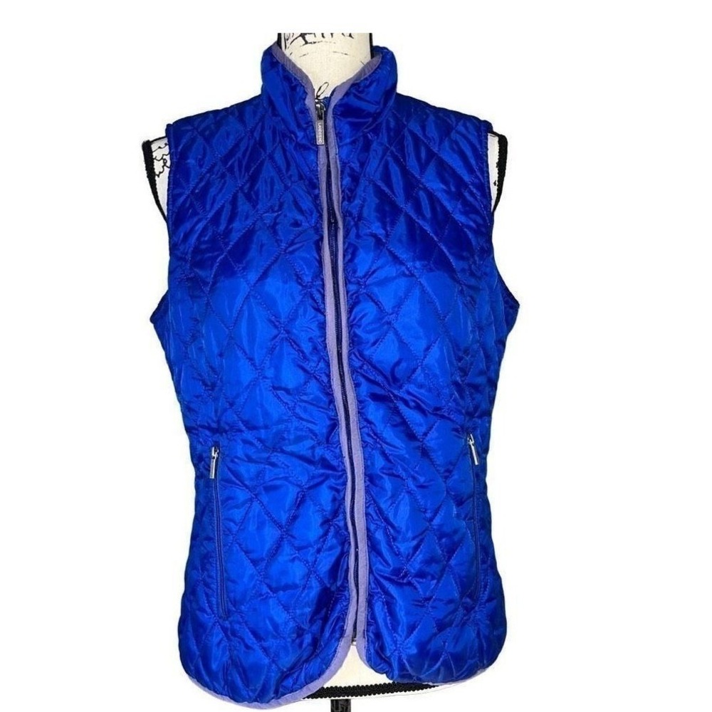 Lands End Womens Royal Blue Diamond Quilted Puffer Vest Size S 6-8 Full Zip